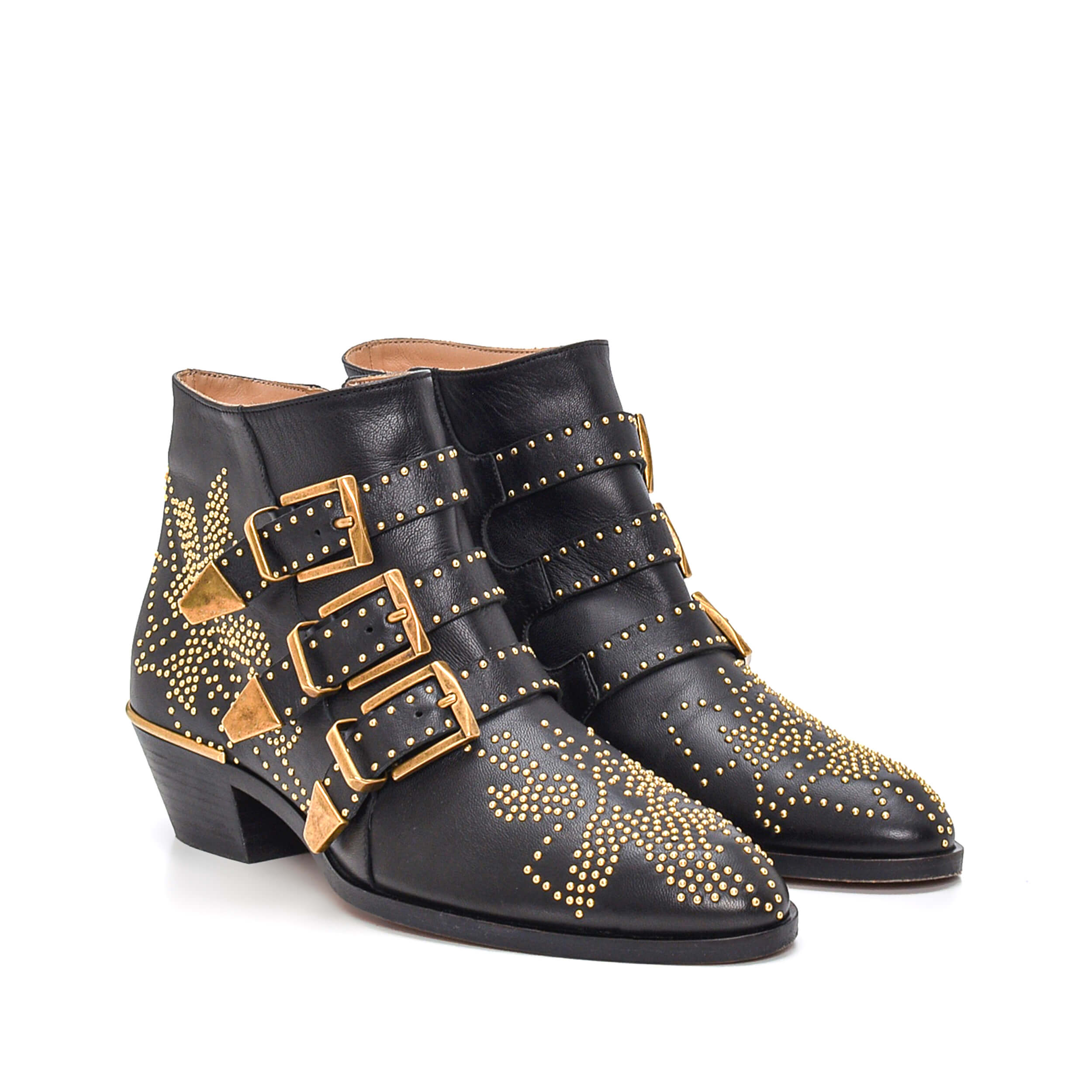 Chloe - Black Smooth Nappa Leather Strapped & Studded Susanna Boots II